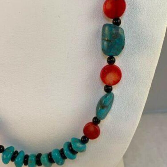 Faux Turquois Pebble Necklace, Bracelet And Pierced Earrings Set (NA99) - Picture 2 of 5